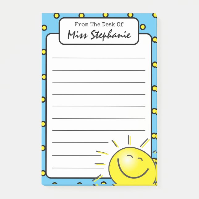 Post-it® Cute Bleu Soleil Smile Face De L'Enseignant (Devant)