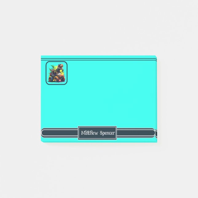 Post-it® Cute Blue T-Rex équitation Monster Truck Dinosaure (Devant)