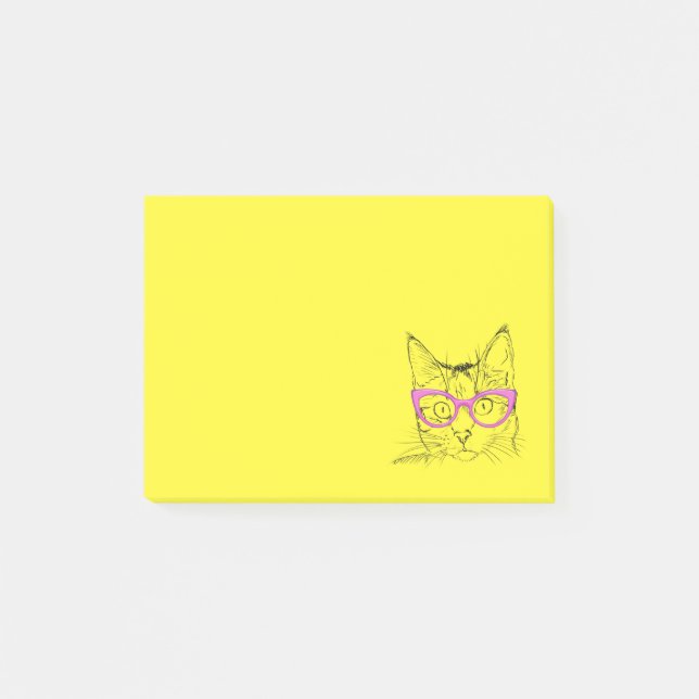 Post-it® Cute Chat Pink Lunettes Normal est ennuyeux (Devant)
