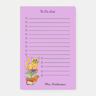 Post-it® Cute Chat sur les livres Enseignant à faire Liste 