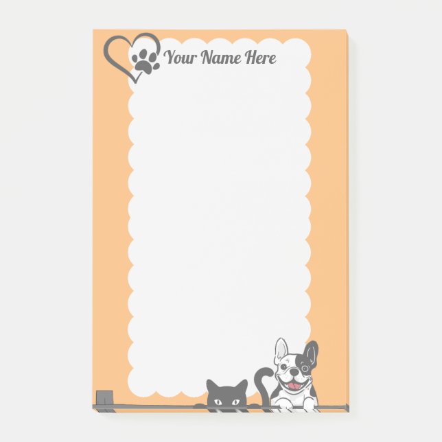 Post-it® Cute Chien Chat Paw Coeur Orange (Devant)