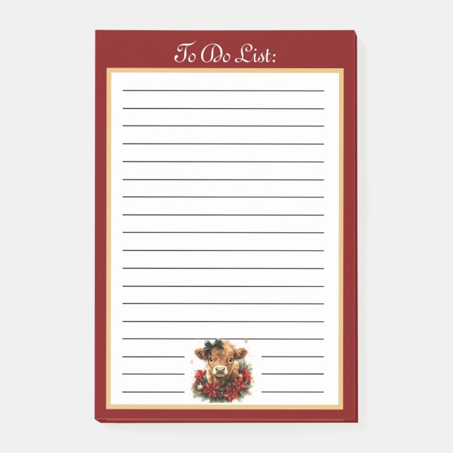 Post-it® Cute Christmas Baby Highland Calf To Do List (Devant)
