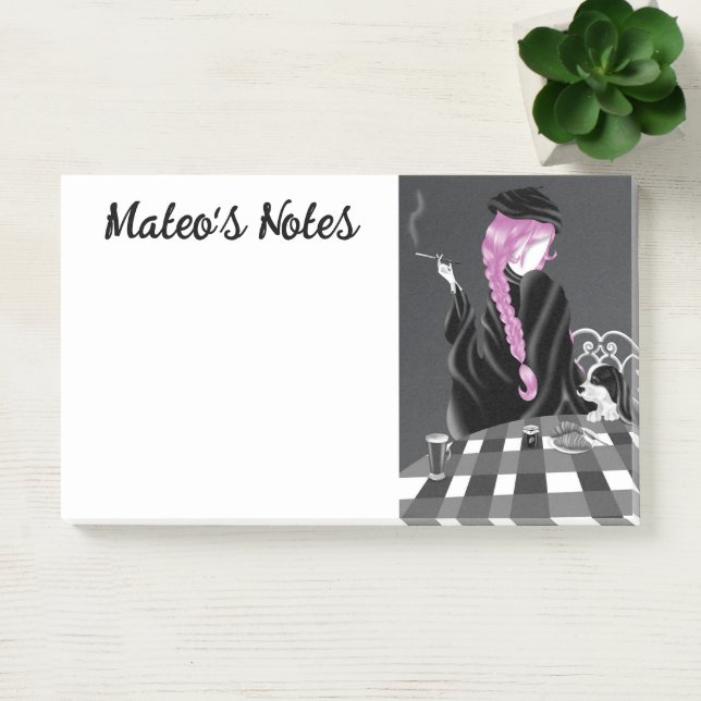 Post-it® Cute Dog & Girl au Café à Paris Post-It Notes (Bureau)