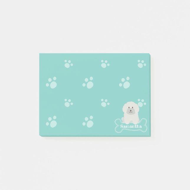 Post-it® Cute Fluffy Poodle blanc Amoureux des chiens chiot (Devant)