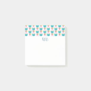 Post-it® Cute gâteau bleu avec Motif de visage Kawaii