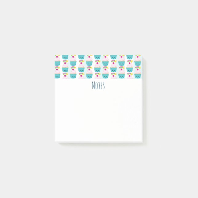 Post-it® Cute gâteau bleu avec Motif de visage Kawaii (Devant)
