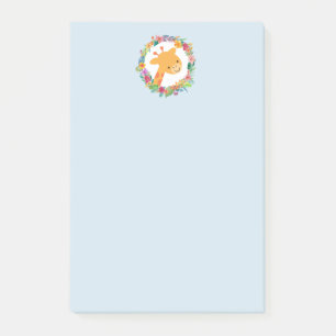 Post-it® Cute Giraffe avec une aquarelle fleurie Wreath