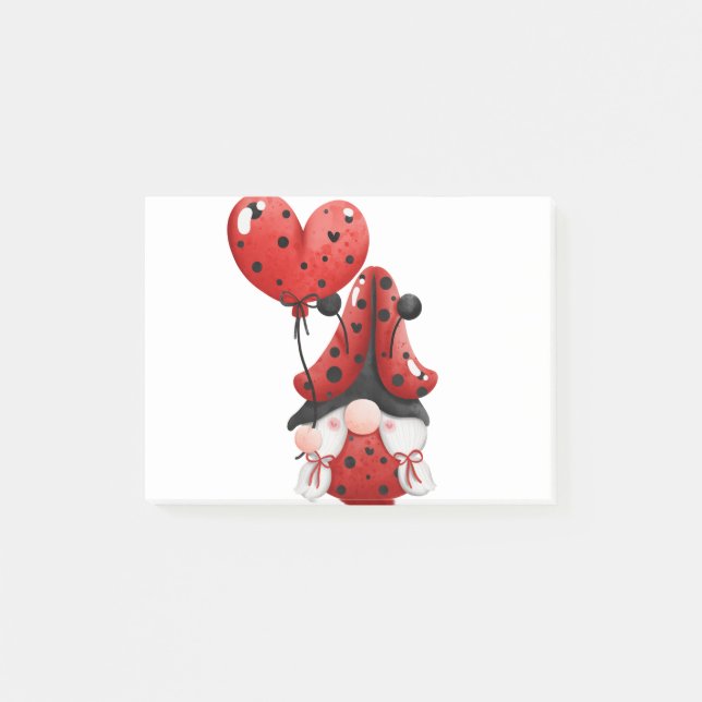 Post-it® Cute Gnome Ladybug With Heart Balloon (Devant)