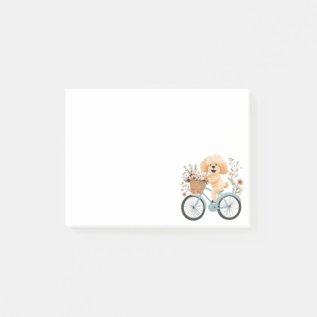 Post-it® Cute Goldendoodle Chien Vélo Fleurs de printemps (Devant)