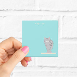 Post-it® Cute Grey Tabby Chat Bleu Notes avec nom