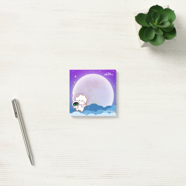Post-it® Cute Kawaii Astronaut Jinnie sur Purple Space Post (Bureau)