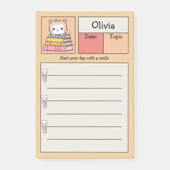 Post-it® Cute Kawaii Chat Sur Livres Personnalisé (Devant)