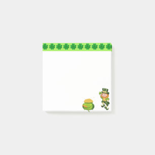 Post-it® Cute leprechaun, shamrocks chanceux & pot d'or