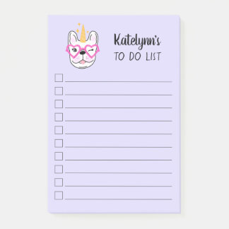 Post-it® Cute Little Frenchie Unicorn| Personnalisé pourpre