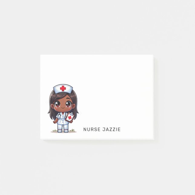 Post-it® Cute Manga Black Nurse Cheveux Brown et yeux 4x3 (Devant)