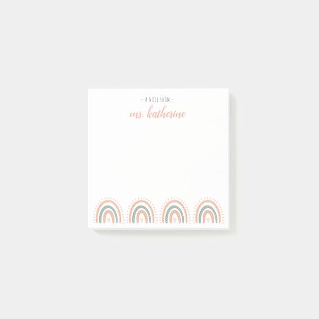 Post-it® Cute Modern Pastel Boho Rainbow Enseignant (Devant)