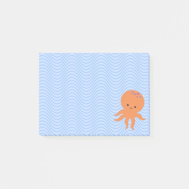 Post-it® Cute Octopus Cartoon Bleu Vagues Personnalisé (Devant)