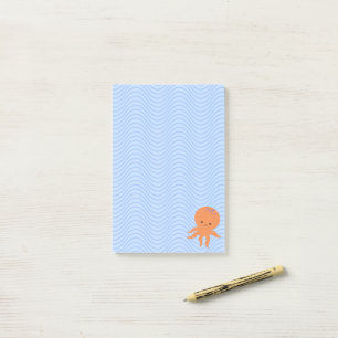 Post-it® Cute Octopus Cartoon Bleu Vagues Personnalisé