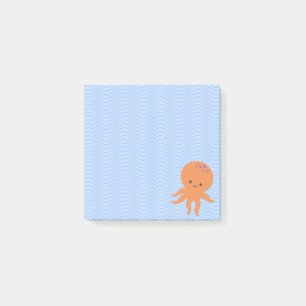 Post-it® Cute Octopus Cartoon Bleu Vagues Personnalisé