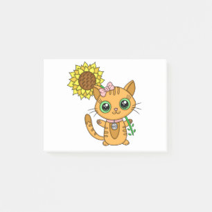 Post-it® Cute Orange Kawaii Chat avec tournesol