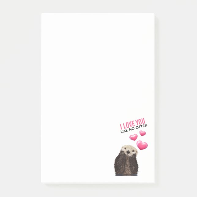Post-it® Cute Otter avec Coeurs roses Vous aimez jouer (Devant)