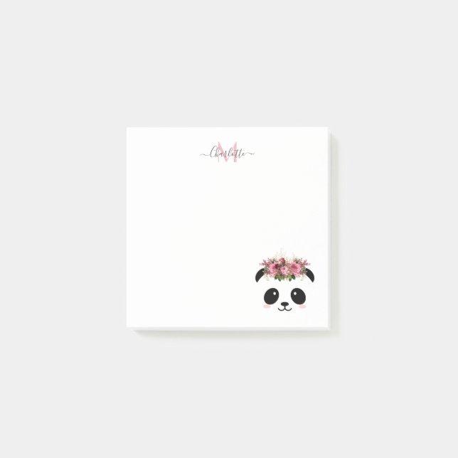 Post-it® Cute panda ours floral personnalisé monogramme  (Devant)