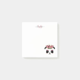 Post-it® Cute panda ours floral personnalisé monogramme