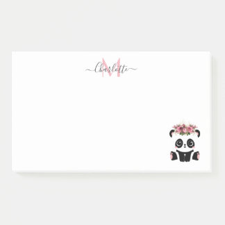 Post-it® Cute panda ours floral personnalisé monogramme