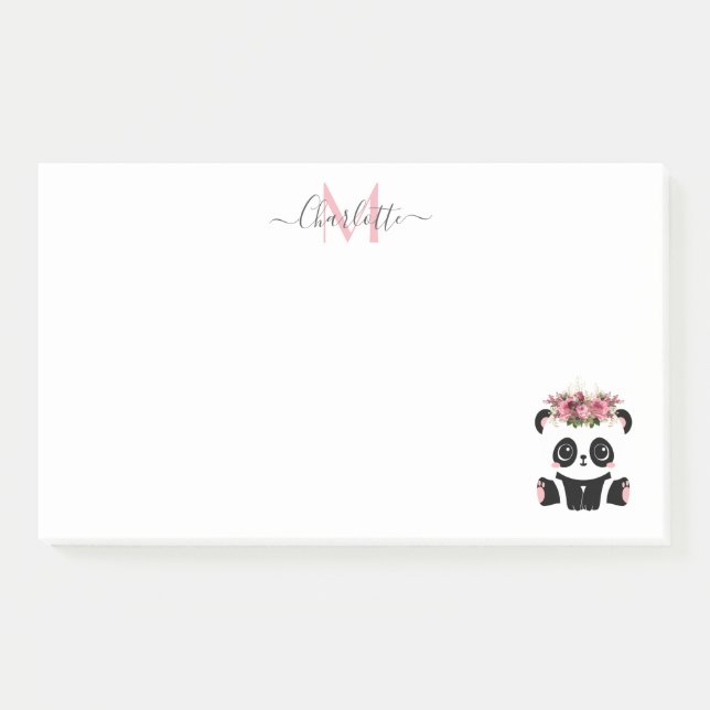 Post-it® Cute panda ours floral personnalisé monogramme (Devant)
