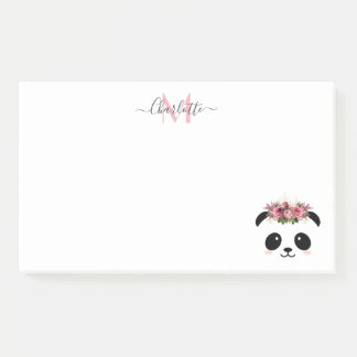 Post-it® Cute panda ours floral personnalisé monogramme 
