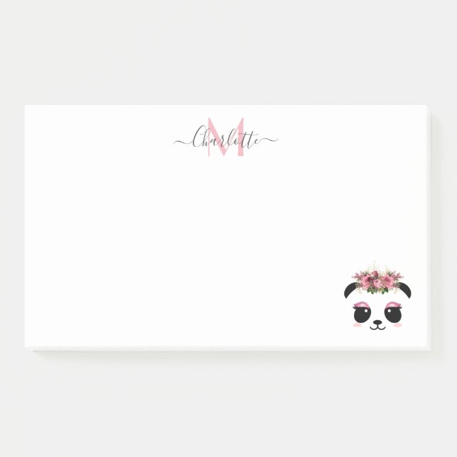 Post-it® Cute panda ours floral personnalisé monogramme  (Devant)