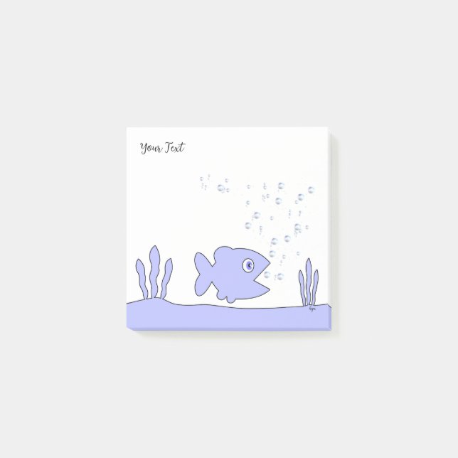 Post-it® Cute Personnalisable Blue Cartoon Carré de poisson (Devant)