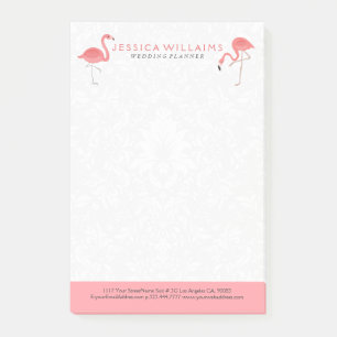 Post-it® Cute pink Flamingo White Damasks Background