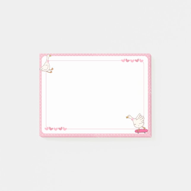 Post-it® Cute Pink Skateboard Goose Heart Polka Dot  (Devant)