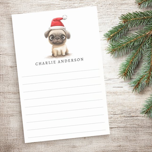 Post-it® Cute pug in Santa hat name lined Christmas (Cute pug in Santa hat name lined Christmas Post-it Notes)