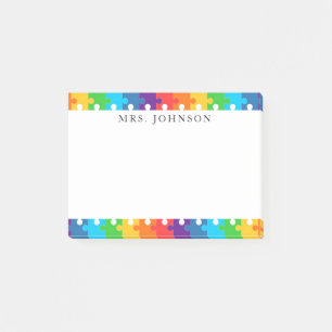 Post-it® Cute Rainbow Jigsaw Puzzle Pièces Enseignants Nom
