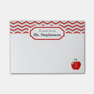 Post-it® Cute Red Chevron Apple Monogramme Note de l'enseig