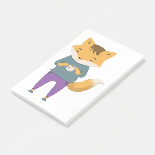 Post-it® Cute renard avec tasse de thé (Incliné)
