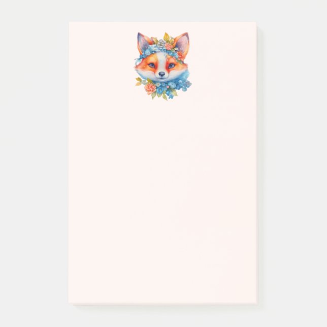 Post-it® Cute Renard orange avec Couronne florale (Devant)
