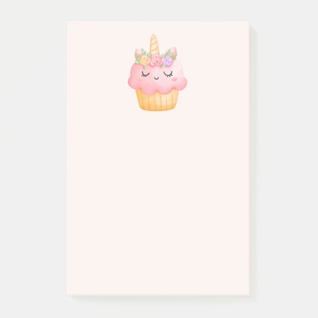 Post-it® Cute rose Cupcake Unicorn avec Rose (Devant)