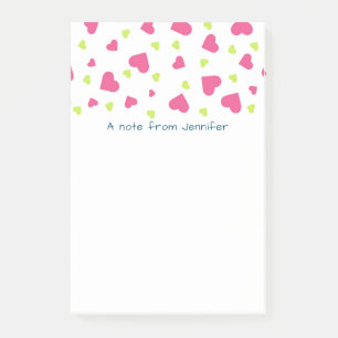 Post-it® Cute rose et vert Tumbling Hearts Motif