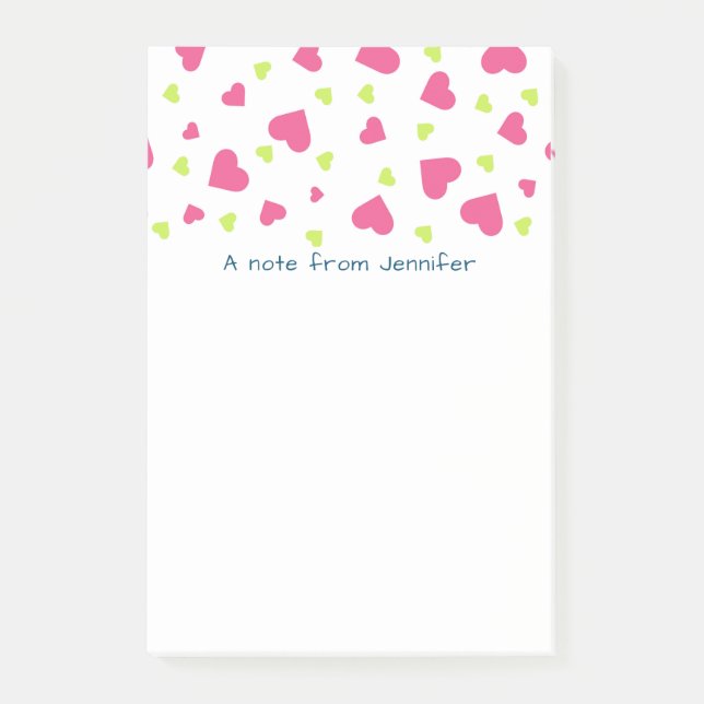 Post-it® Cute rose et vert Tumbling Hearts Motif (Devant)