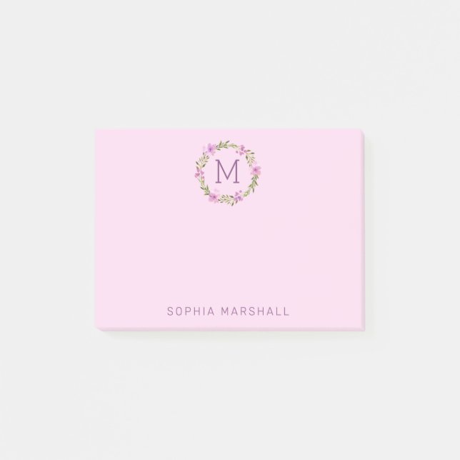 Post-it® Cute rose Monogramme Fleur Wreath (Devant)