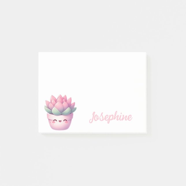 Post-it® Cute Succulent Pot Personnalisé Fille Nom (Devant)