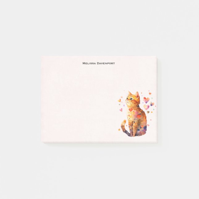 Post-it® Cute Tabby Chat avec Coeurs (Devant)