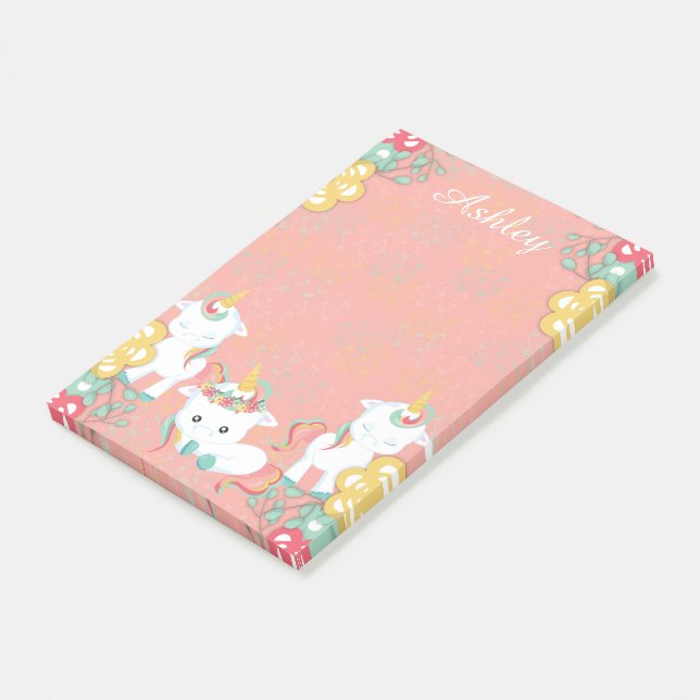 Post-it® Cute Unicornes et Floral Personnalisé (Incliné)