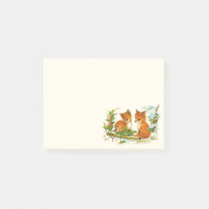 Post-it® Cute Vintage Foxes Retro Christmas Scene