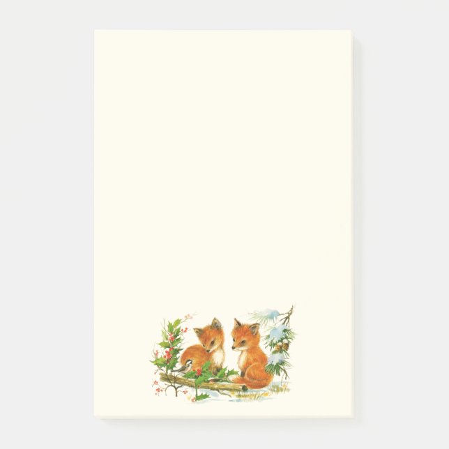 Post-it® Cute Vintage Foxes Retro Christmas Scene (Devant)