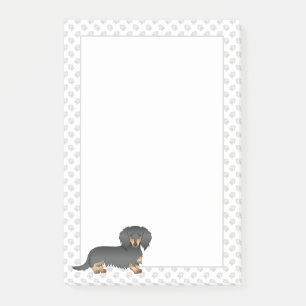 Post-it® Dachshund à poil long noir et feu en dessin animé