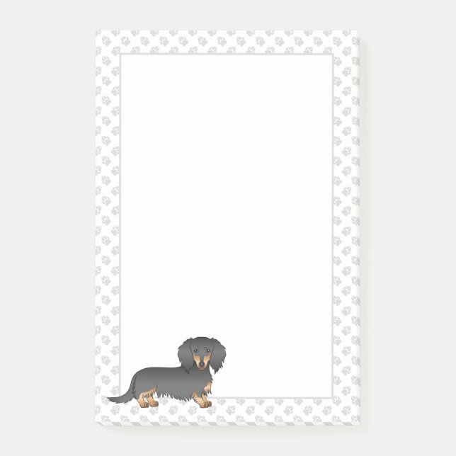 Post-it® Dachshund à poil long noir et feu en dessin animé  (Devant)